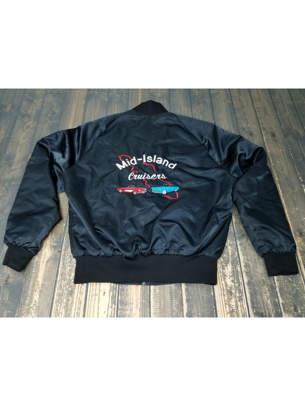 Vintage Mid-Island Mid Island Cruisers Car Show Style Bomber BLACK Jacket Mens L